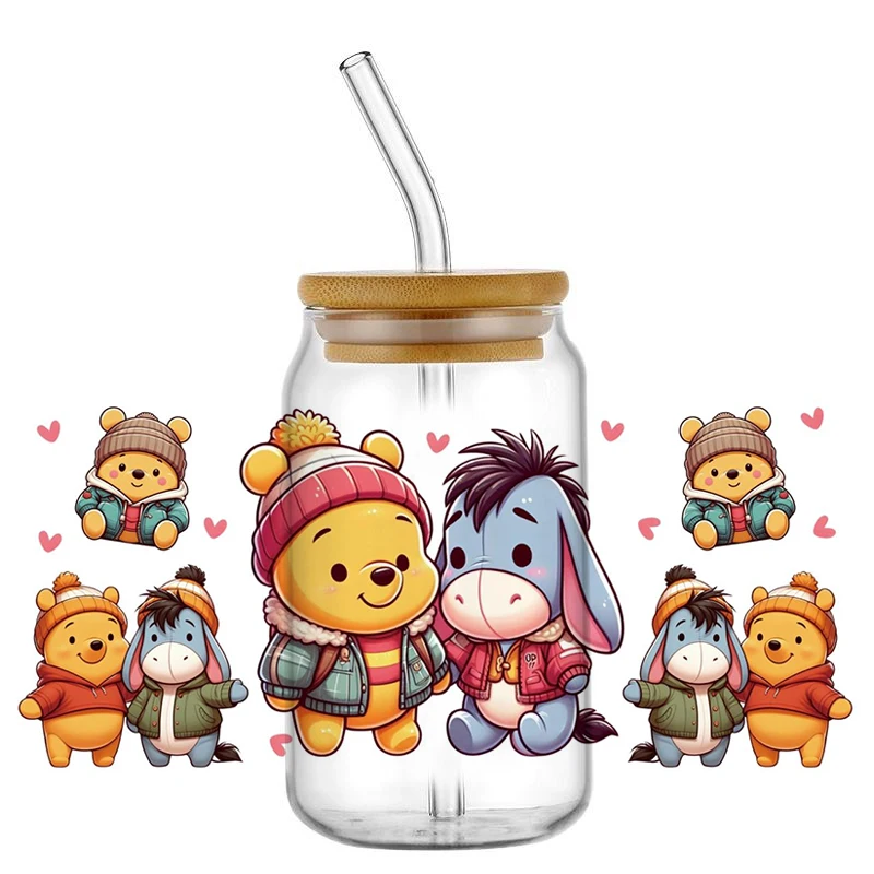 Miniso Winnie the Pooh New styling 16oz DTF Sticker For Cups Cool Personalize UV Wrap Transfer Sticker Selfadhesive Waterproof