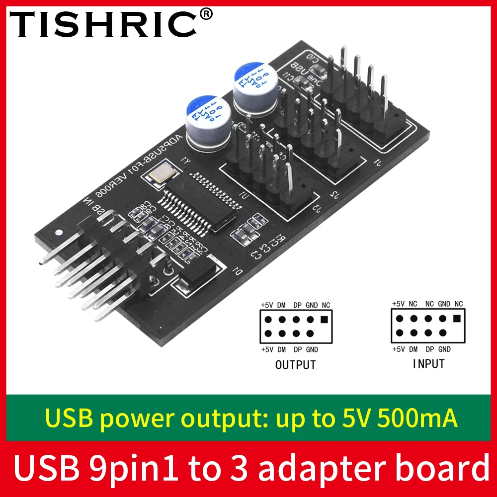 TISHRIC جديد USB Hub 9in تمديد كابل بطاقة 1 إلى 3 USB 2.0 الفاصل لوح مهايئ USB 9Pin مهايئ توزيع للوحة الأم