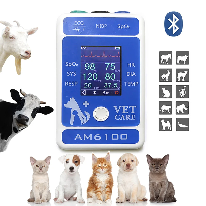 Vet Bluetooth Hanheld Monitors NIBP Blood Pressure ECG SPO2 Temp Pluse Oximeter Probe ARM Circufere Monitors Pet Hospital Clinic