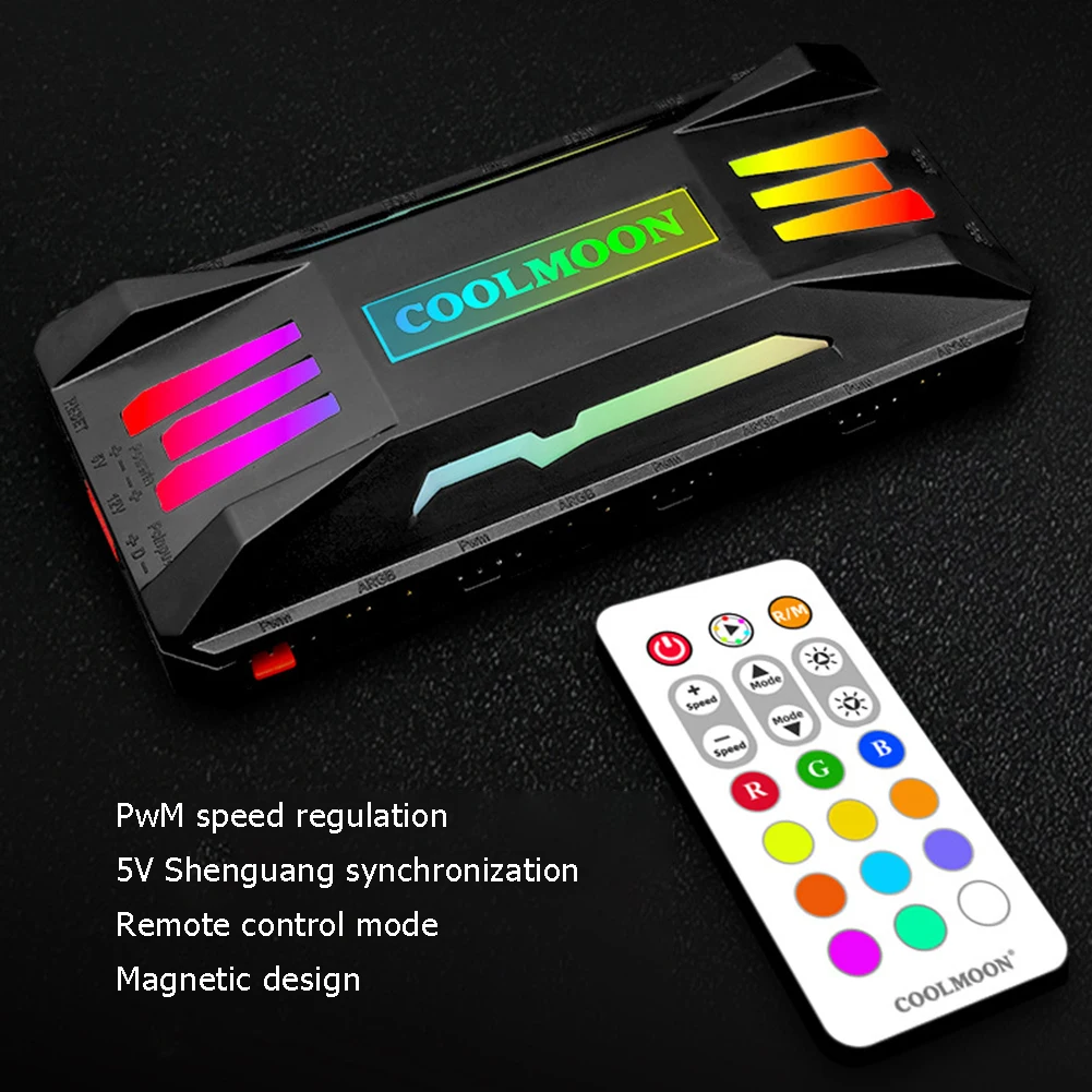 COOLMOON ARGB Controller 4Pin PWM 5V 3Pin ARGB AURA SYNC Cooling Fan Smart Remote Control for ASUS MSI PC Case Chassis Radiator