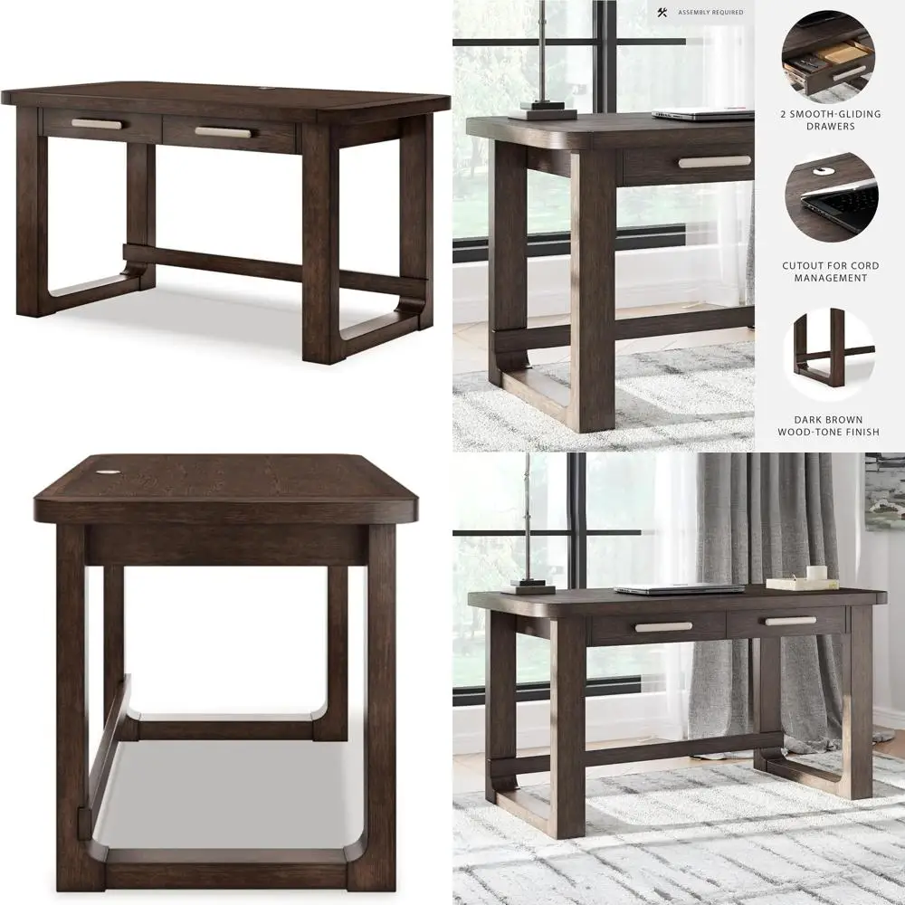 

Современный компьютерный стол Breckington для домашнего офиса, 56 дюймов, с 2 ящиками и системой организации проводов, коричневый