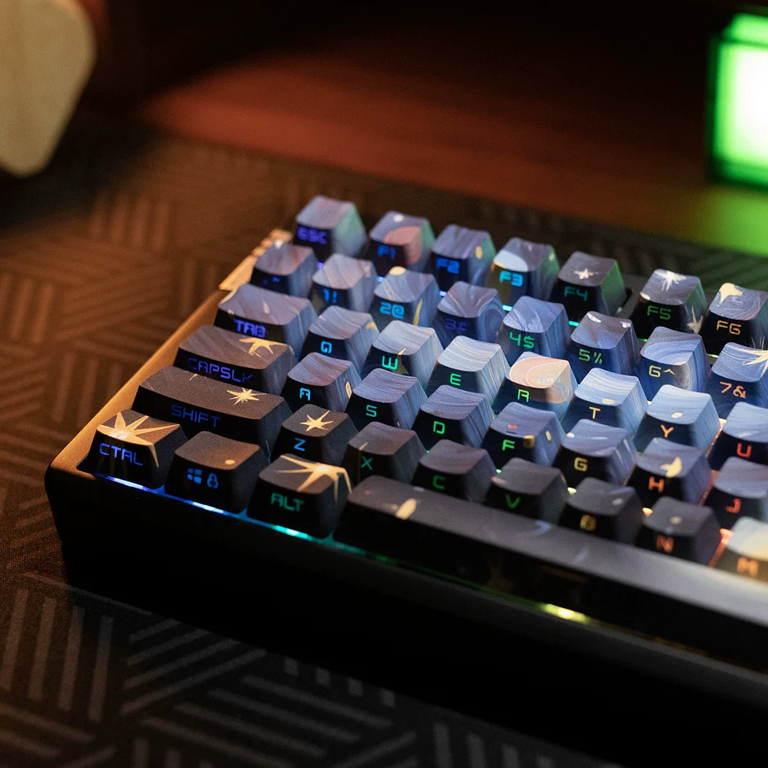 JKDK Van Gogh Starry Night Side Print Keycaps 134 Keys PBT OEM Profile Backlit Keycap Set For 68/75/84/87/104 Keyboards