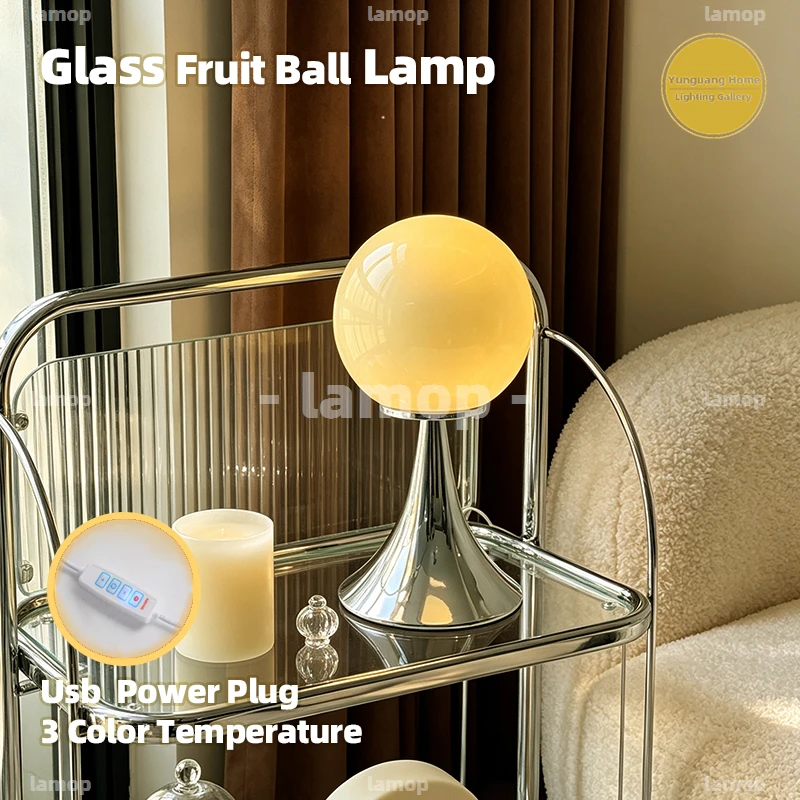 Hand Blown Murano Full Orb Sphere Desk Lamp Smooth Spherical Outline Gentle Ambient Light West Coast Lazy Vibe Vacation Inn Side