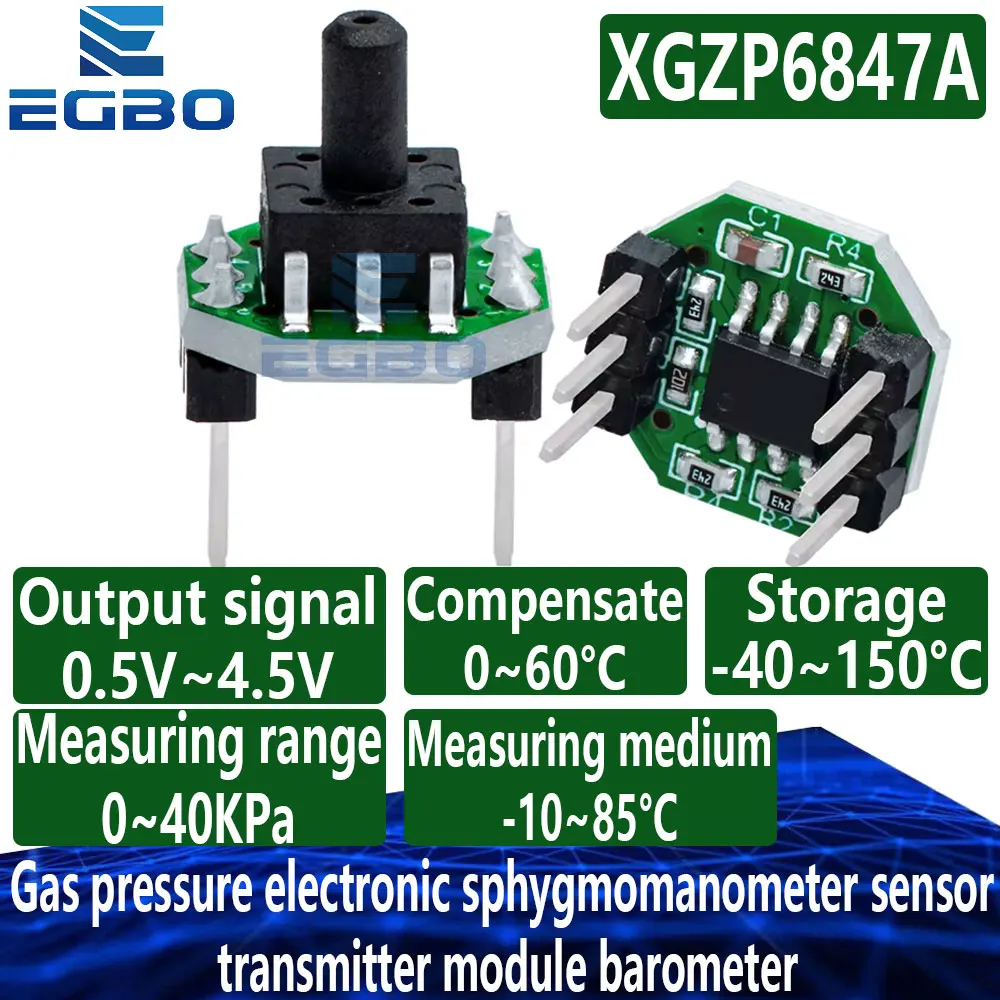 1PCS EGBO XGZP6847A 3.3V/5V Gas pressure electronic sphygmomanometer sensor transmitter module barometer 0-40kpa hose