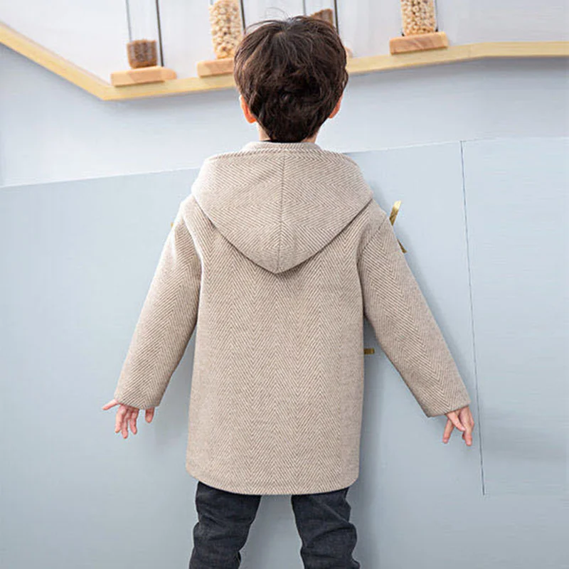 Winter Woolen Jacket For Boy New 2023 Korean Version Fashion Thickening Handsome Mid-Length Keep Warm Casual Children\'s Clothing