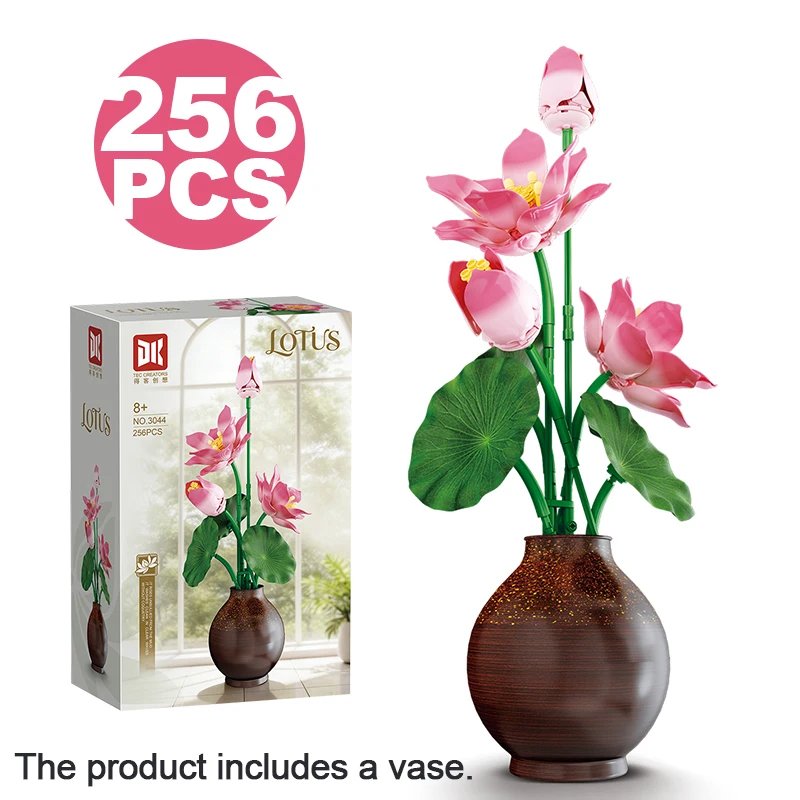 

256PCS Lotus Flower with Vase Building Blocks Creative Bouquet Model Bricks Desktop Decoration Diy Toys For Adult Holiday Gifts