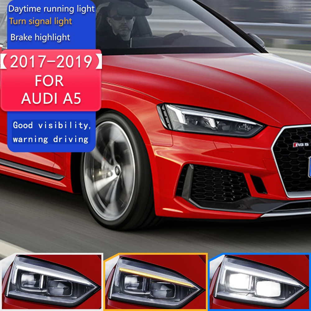 

Передняя фара автомобиля для AUDI A5 LED 2017-2019, Стайлинг фар, динамические линзы указателя поворота, автомобильные аксессуары в сборе