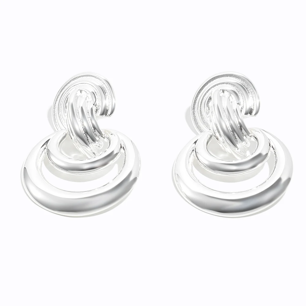 

Glossisland 925 silver plated stainless steel ladies Double ring splicing earrings Silver white trendy jewelry accessories