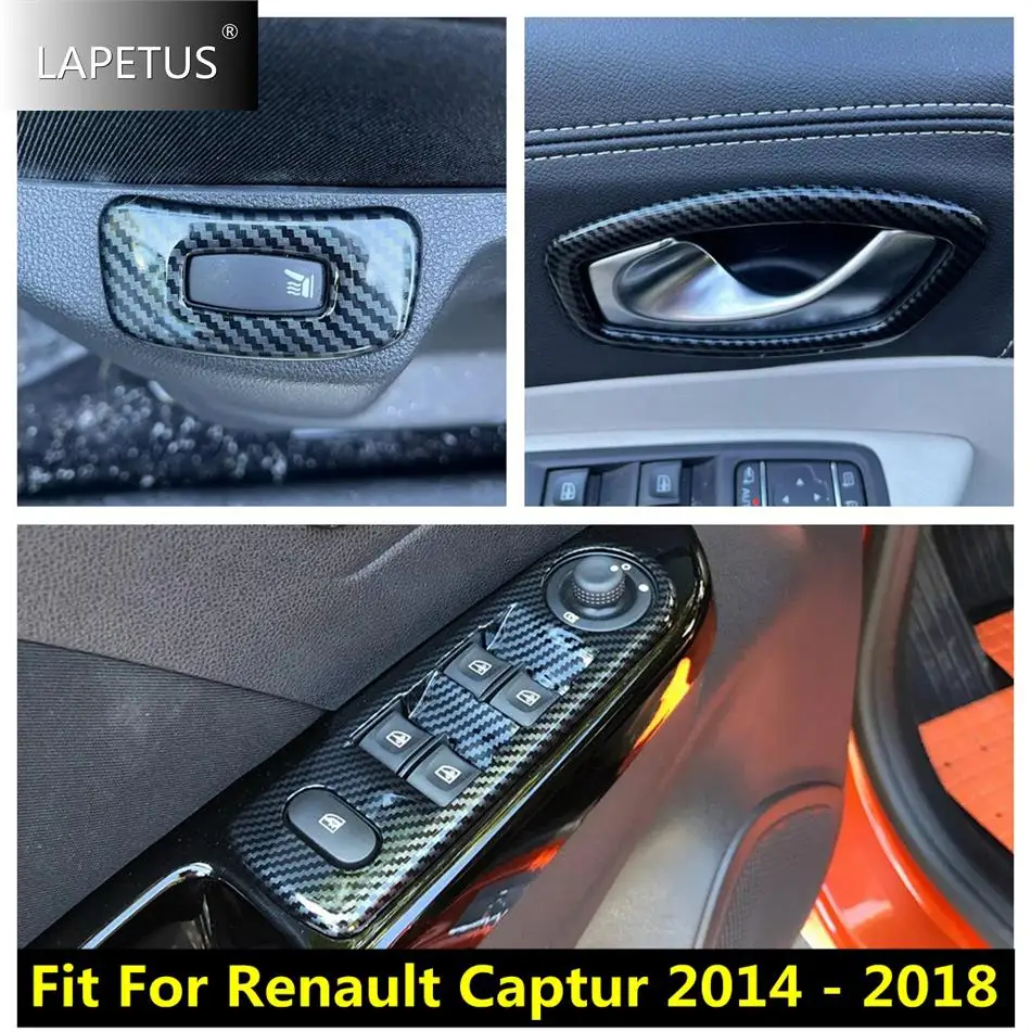 Car Window Lift Button / Steering Wheel / Seat Heating Button Cover Trim For Renault Captur 2014 - 2018 Carbon Fiber Accessories