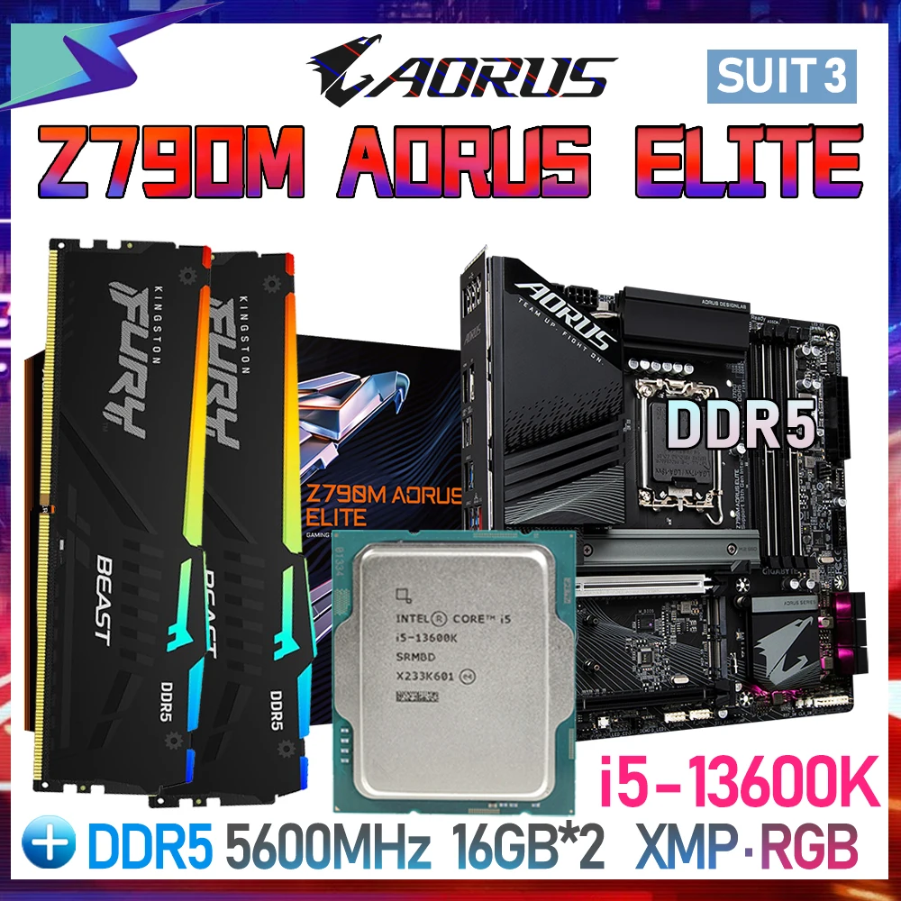 Gigabyte Z790M DDR5 M-ATX Mainboard LGA 1700 Kit CPU Core i5 13600K With RGB Kingston Rams 5600MHz 32GB Overclocking Memory New