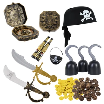 Pirate Captain Cosplay Costume Props Hat Hook Skeleton Eye Patch Kids Favors Gift Toy Pirate Party Halloween Decoration Supplies