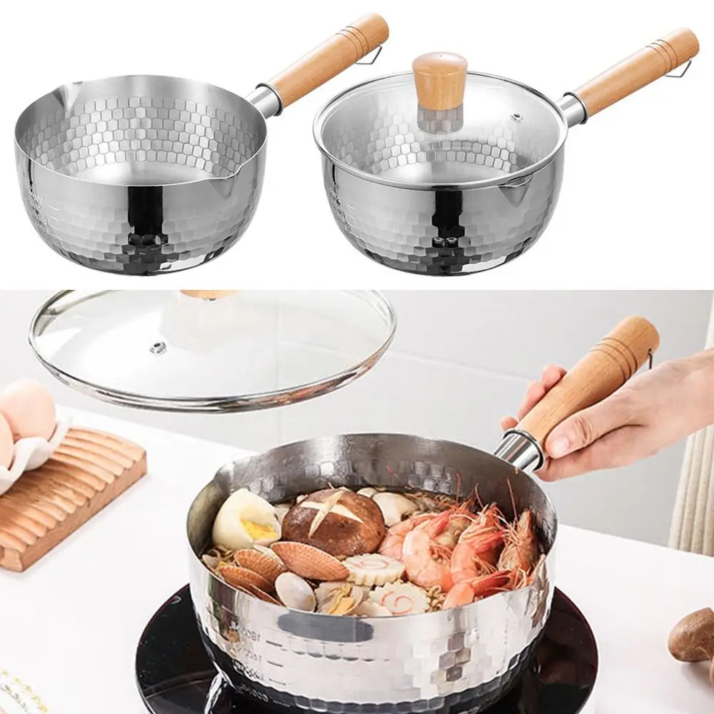 

Uncoated Sauce Pan Multipurpose Solid Wood Handle Cookware Soup Pot Stainless Steel Milk Pot Cheese Noodles Cooking