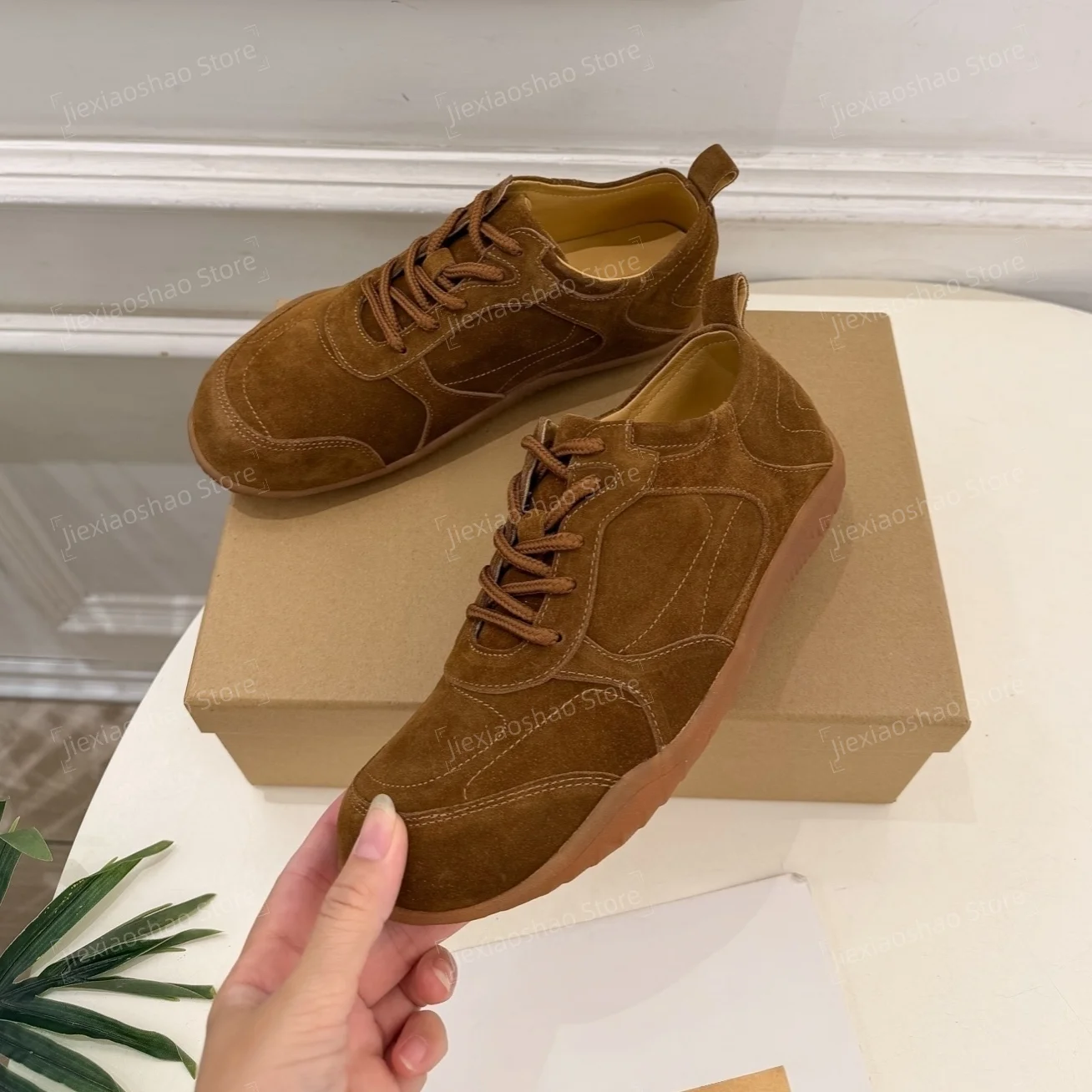 New Arrival Top Quality Handmade Cow Suede Round-Toe Lace-Up Loafers Exclusive Lazy Mules Mary Janes Leopard Zapatos De Mujer
