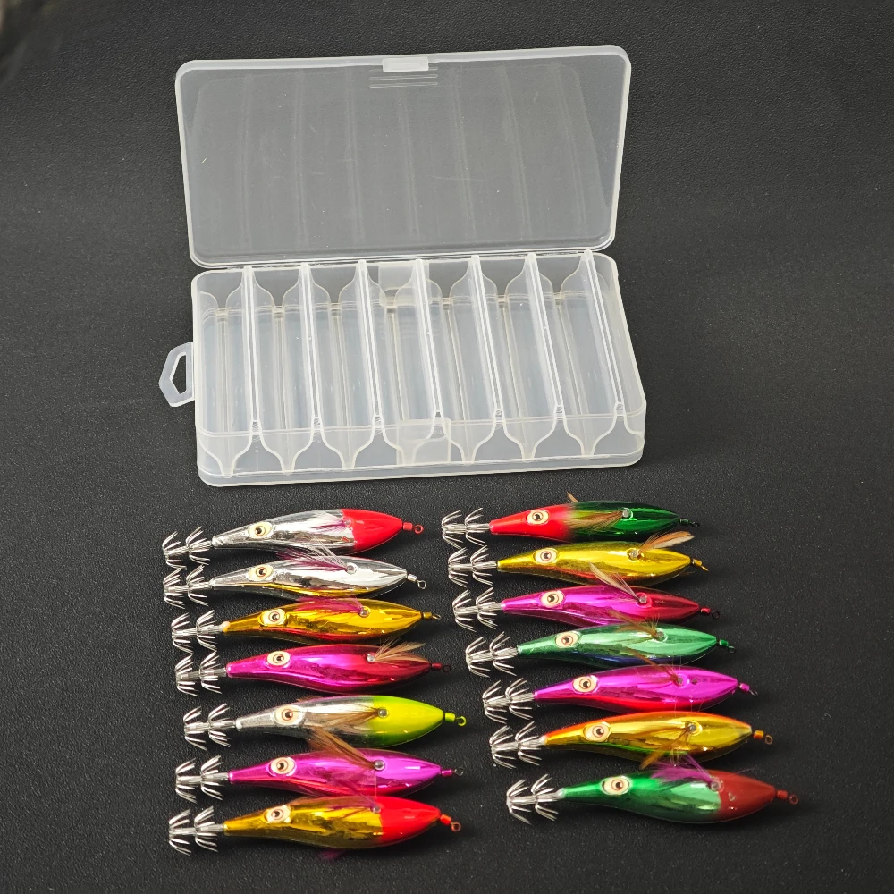 14pcs/box 10cm Glow Horizontal Squid Jig Horizontal Egi Set Saltwater Cuttlefish UV Shrimp Octopus Bait Real Shrimp Fishing Lure view 4