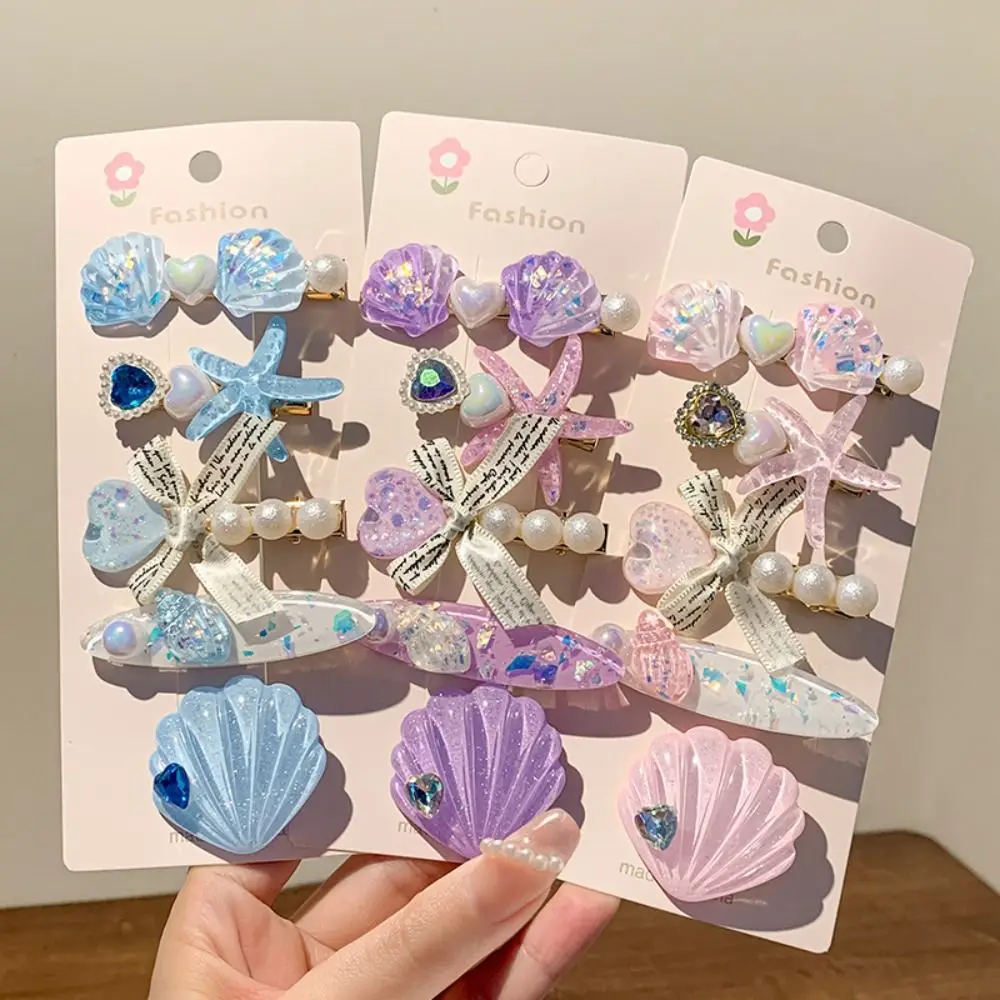 

5pcs/set Cute Starfish Seashel Hair Clips Pearl Ocean Series Hairpins Gift Fine Flash Barrette Hair Accessories