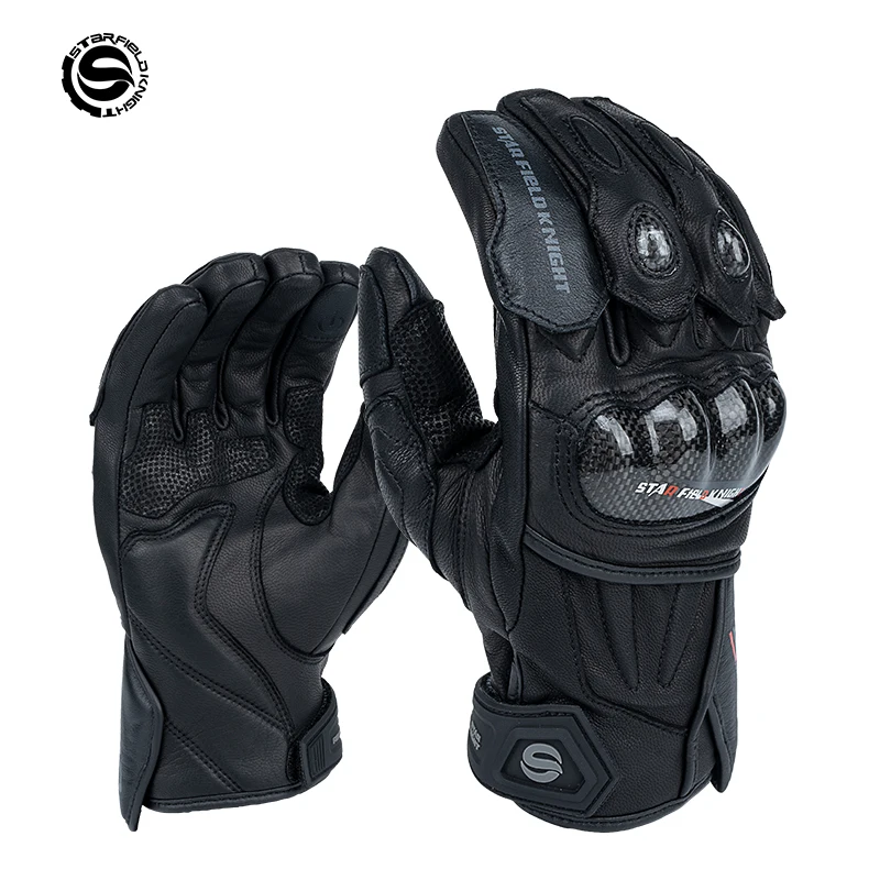 

SFK Black Motorcycle Gloves Carbon Fiber Winter Warm Waterproof Anti-Slip Breathable Touch Screen Off-Road Genuine Goat Leather