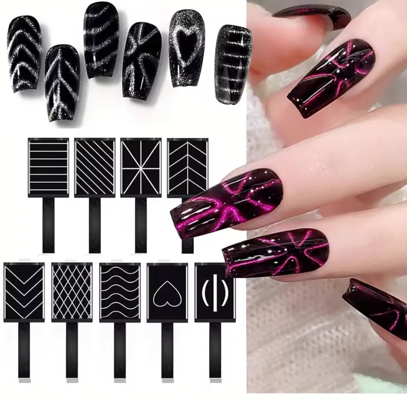 1Pcs 3-In-1 Heart Shape Cat Eye Nail Art Magnet Double Line Moon Nails Art Magnet Wand UV Gel Polish Magic Manicure Tools