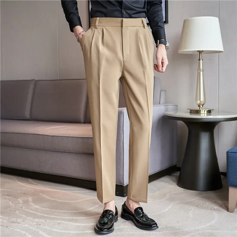 Men Suit Pants 2024 Autumn British Style Slim Fit Solid Casual Pantalon Homme Wedding Party Formal Dress Trousers Men Clothing