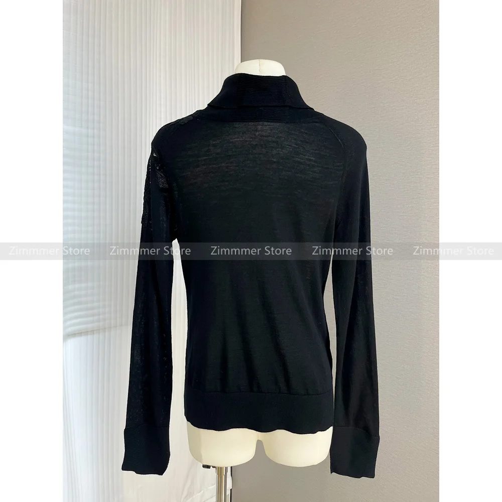 No returns! 2024 autumn and winter new wool black lace half-high collar slim fit bottoming shirt