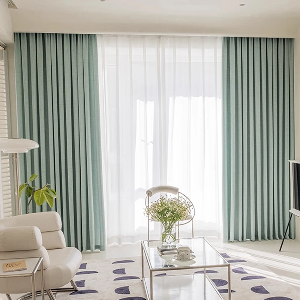 Picture 3: 1pc Modern Simple Solid Color Window Screen Customized Pleated Japanese Texture Floor Curtain Homestay Yarn Cotton Translucent