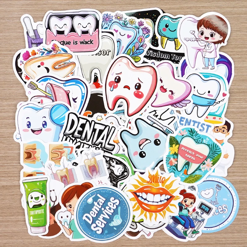 

50pcs Tooth Shape Stickers Cute Cartoon Gift Tooth Fairy Paper Sticker Label for Phone Case scrapbook Decor Dentist Gift Reward