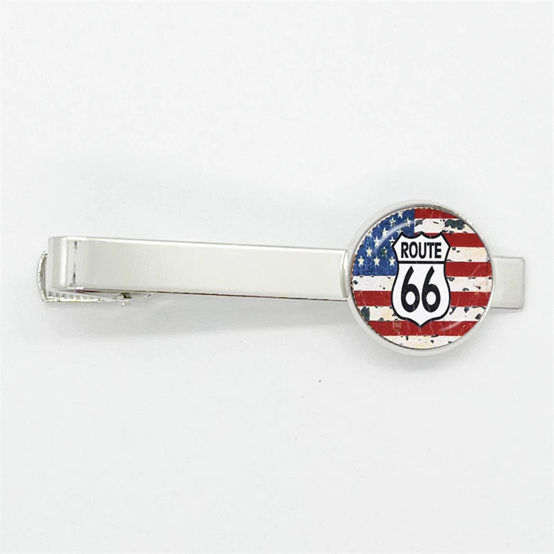 Classic US Route 66 Tie Clips Old-fashion Signs US Route 66 Handmade Men Necktie Clip Pin Suit Accessories