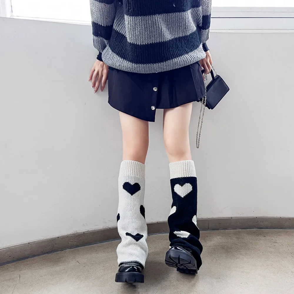 

Star Pattern Women Leg Warmers Heart Motif Two Side Wear Punk Leg Warmers Cross Design Loose Fit Knitted Leg Warmers Winter
