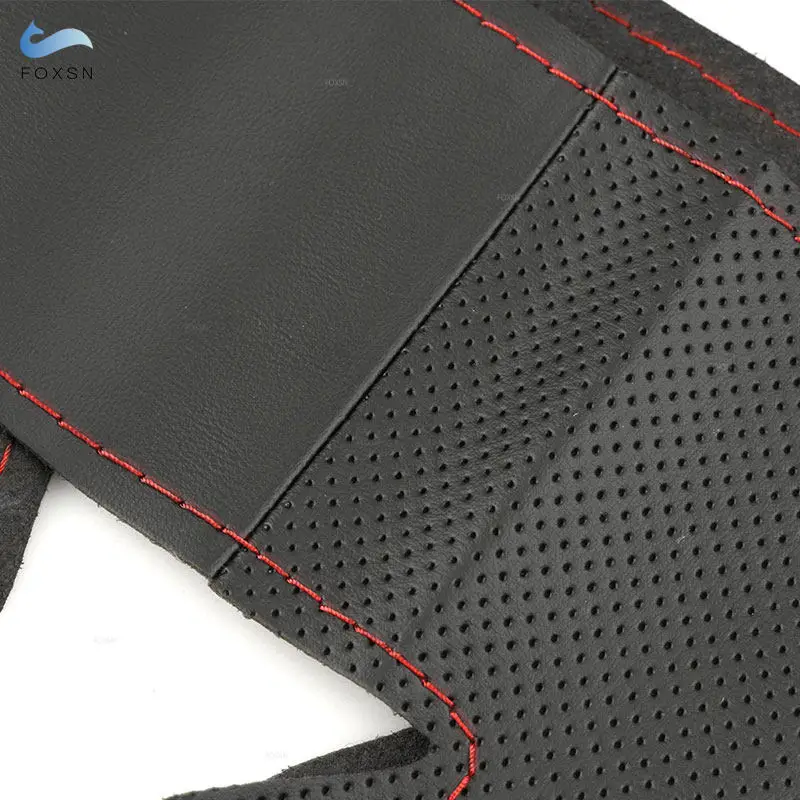 ل VW Golf 4 IV MK4 باسات B5 1998 1999 2000 2001 2002 2003 2004 سيارة الداخلية عجلة القيادة أغطية جلد أسود مع شريط أحمر #4