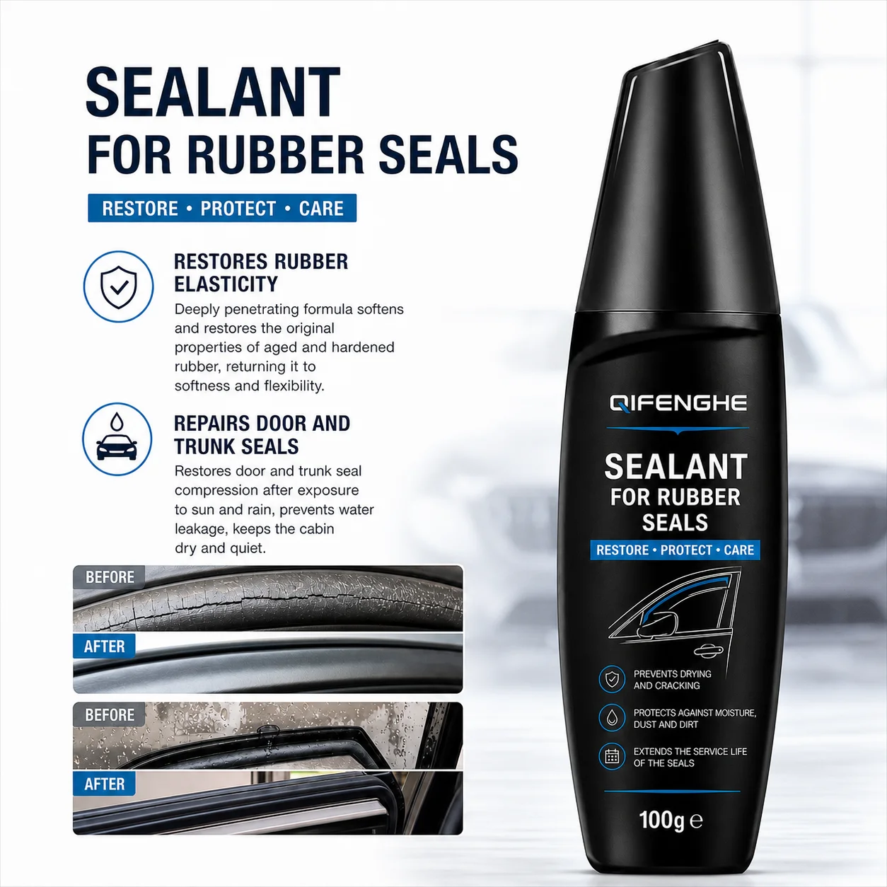 100g Car Rubber Seal Conditioner, Restore Elasticity, Anti‑Aging Prevent Cracking for Door Window Trunk Rubber Seals