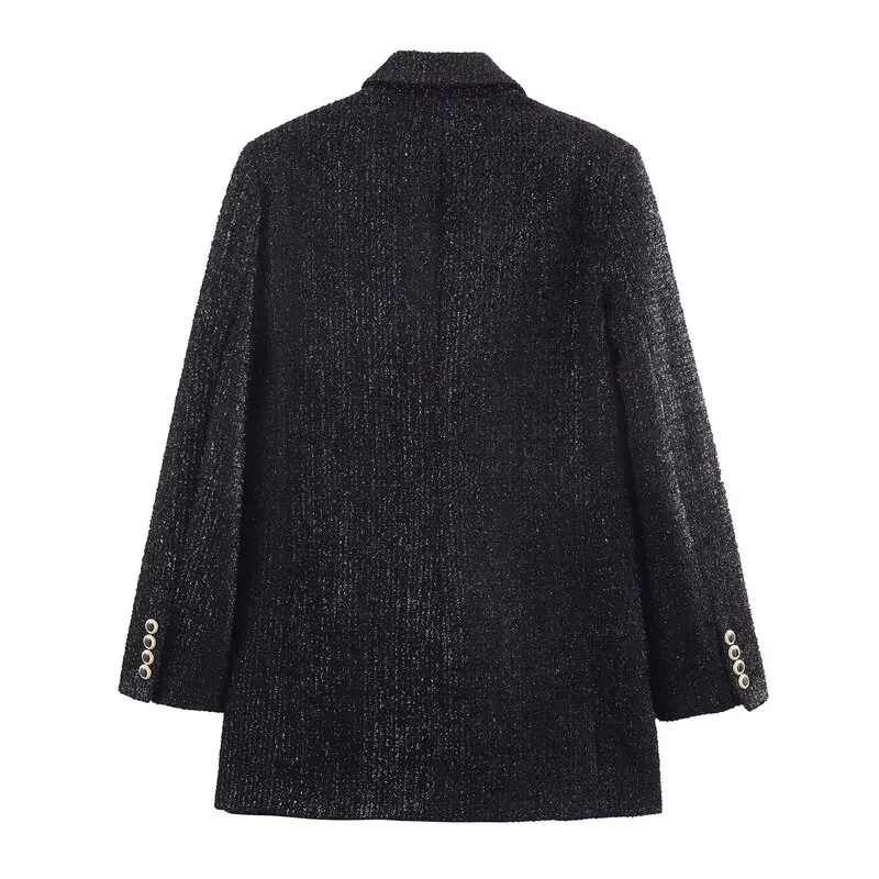 2025 خريف شتاء جديد Sle المرأة ركاب مزدوجة الصدر المعادن اللون Tead دعوى Jaet تنوعا طويلة Sve مكتب ارتداء