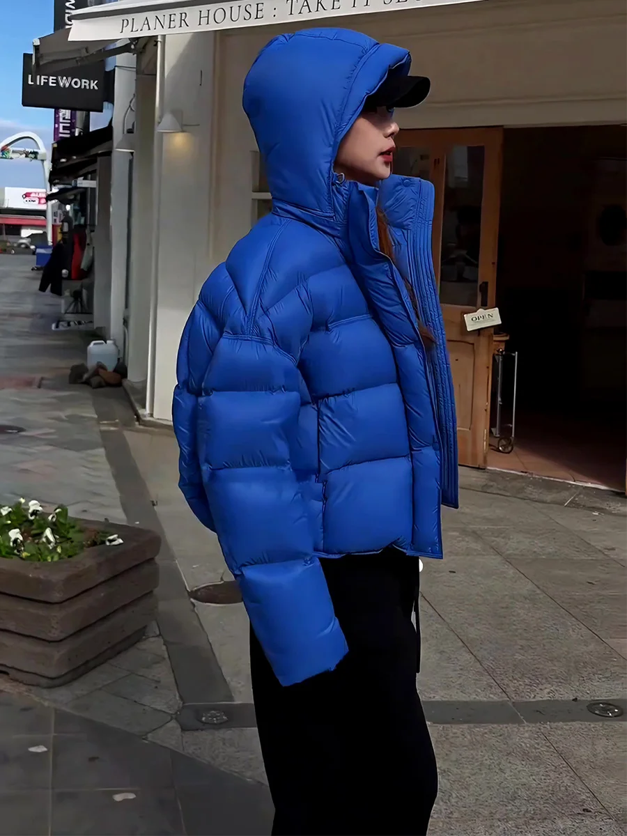 블루 오트 퍼퍼 재킷 여성용 겨울 루즈핏 브레드 슬레 코트 따뜻한 캐주얼 방풍 디자인 듀 다운 충전재 시 레저