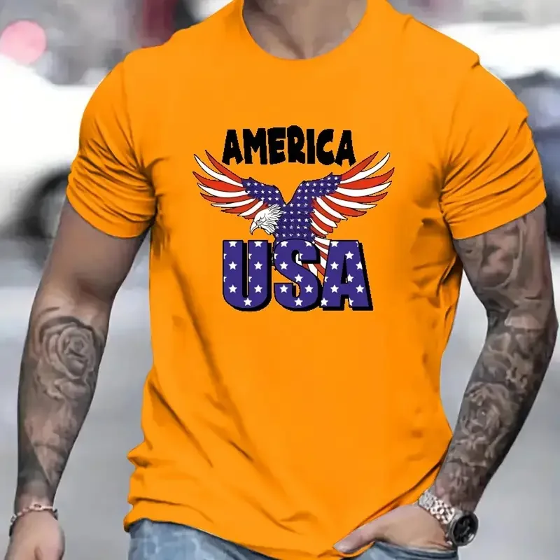 American Eagle Men\'s T-Shirt Casual Short Sleeved Tees Top Fashion 3d Animal Print Pattern T-Shirts Summer Loose Men\'s Clothing