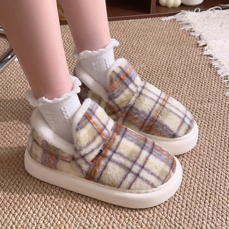 

Winter home warm couple slippers, unisex warm thickened bag heels, comfortable, soft and non-slip indoor casual plush shoes