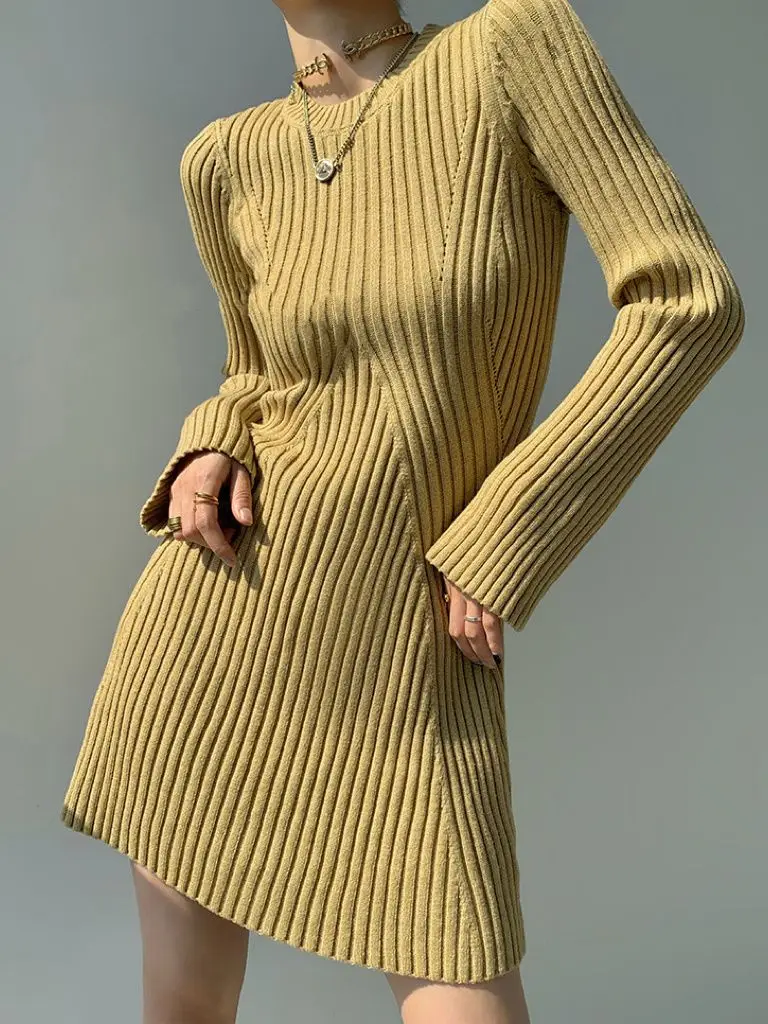 

Slimming Knitted Dress for Women's Autumn and Winter New Style, Interior Bottom Coat, Woolen Dress, Short Skirt