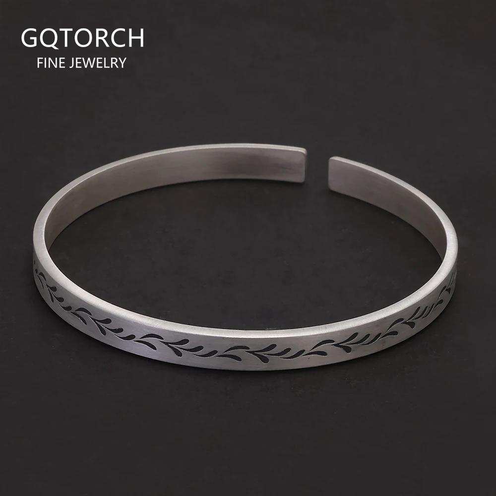 

5mm 999 Pure Silver Simple Retro Ear of Wheat Open Cuff Bracelet for Women Men Stylish Vintage Matt Bangle Party Jewelry Gift
