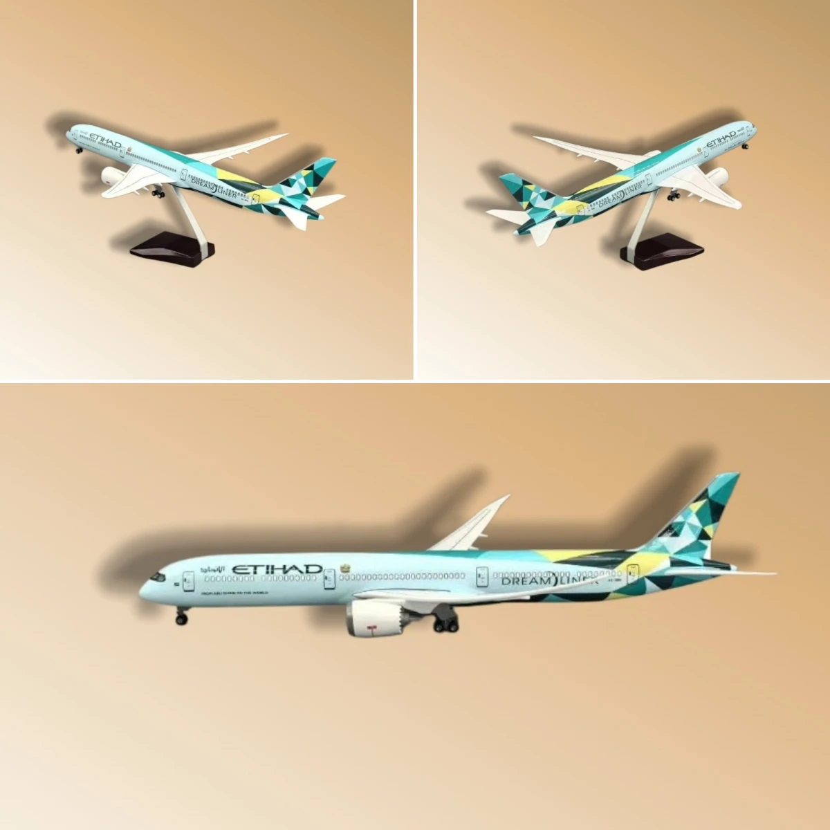 エティハド航空-エアバスa380-43cmモデル飛行機おもちゃ-金属製ベースとledライト付き-1-130スケール-子供向けギフト