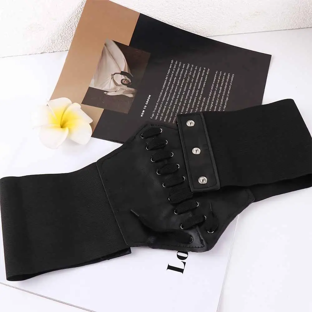 Punk Goth Dress Ornament Embroidery PU Leather Slimming Women Belt Female Dress Cummerbunds Waistband Waist Corset