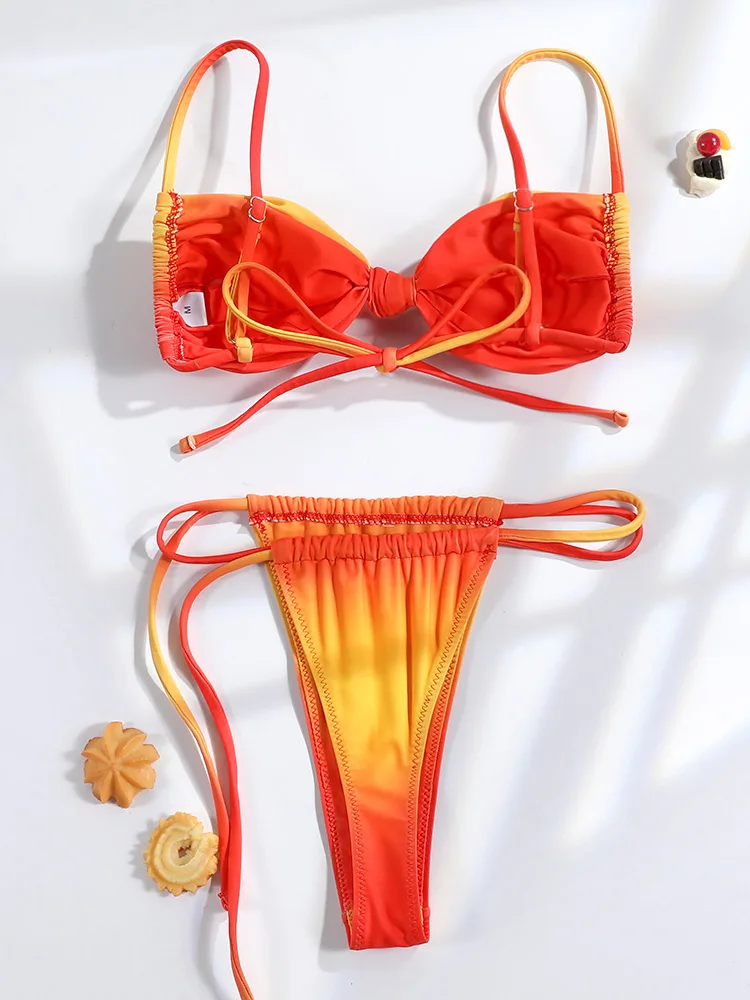 Rinabe sznurowane Bikini Sexy kostiumy kąpielowe stringi stroje kąpielowe 2024 Halter strój kąpielowy kobiety Biquini Gradient stroje plażowe lato