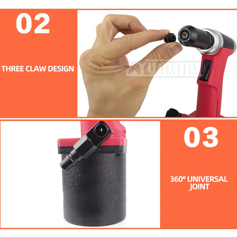 Automatic Self-priming Pneumatic Rivet Nut Guns Stainless Steel Core Blind Rivet Puller Nail Gun Repair Tool 2.4/3.2/4.0/4.8mm
