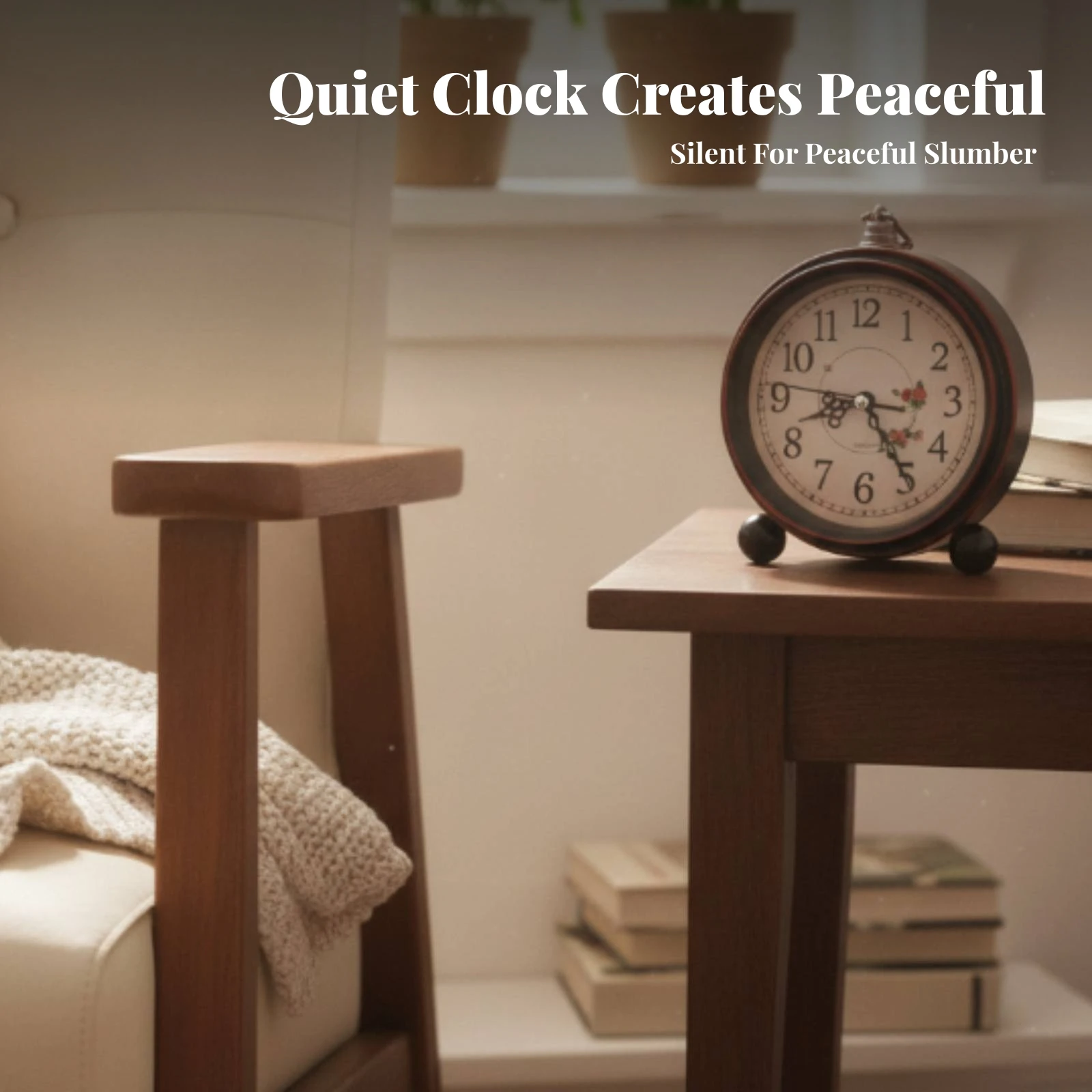 Round Room Accessory Compact Vintage Alarm Clock Metal-Look Home Decor Tabletop Alarm Clock