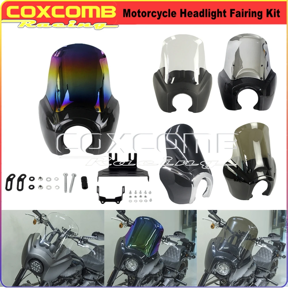 Motorcycle W/ Mount Bracket Bezels Trim Cover Windscreen Headlight Fairing Kit For Harley Softail Low Rider S 114 117 2020-2022