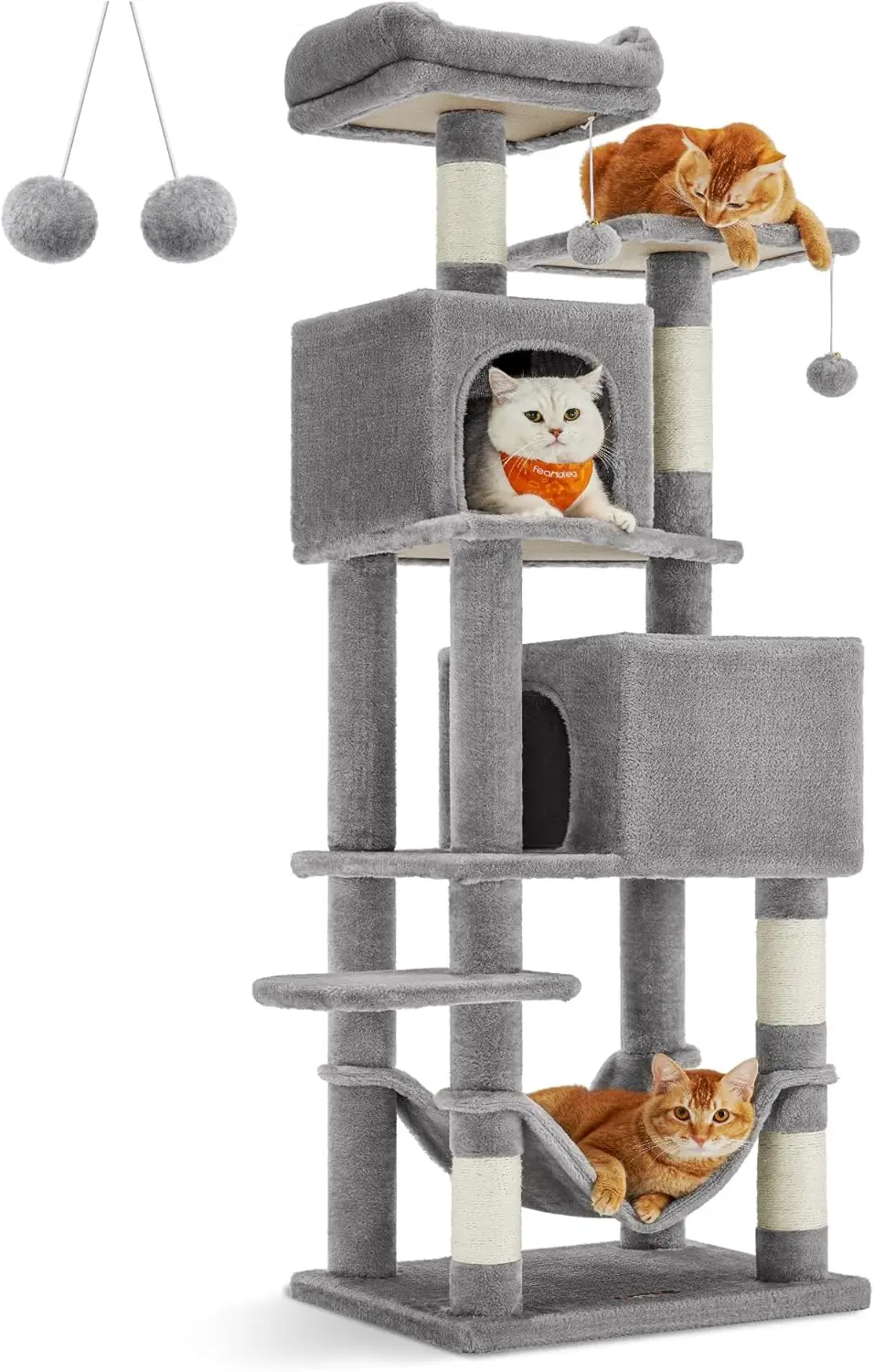 61-Inch Cat Tower for Indoor Cats, Plush Multi-Level Cat Condo