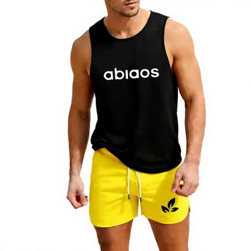 

Summer Sleeveless Athletic Top and Shorts Lightweight Basketball Training Sportswear Gym Run Two Piece Outfit Men Workout Set