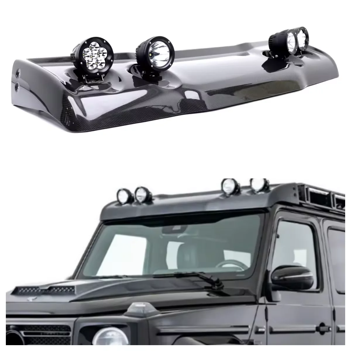 

G500 G63 2019Y Latest G-Class W464 W463A~Adventure style dry carbon fiber roof wing spoiler with lights