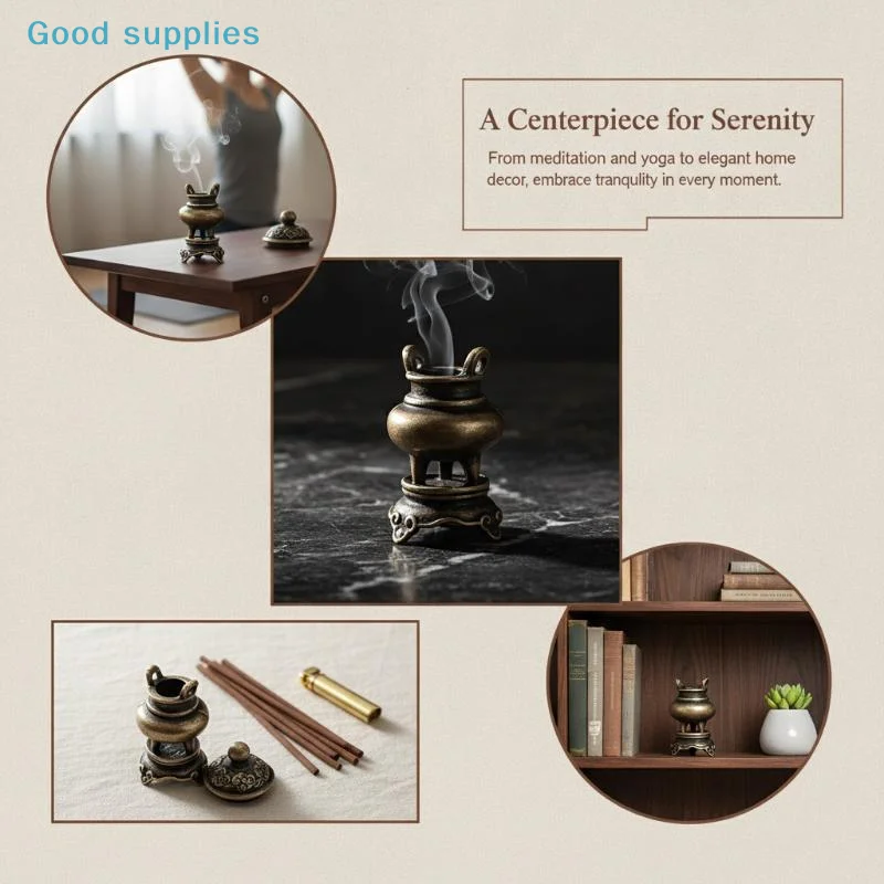nimbleRetro Mini Brass Tripod Incense Holder Vintage Rustic Ornament for Meditation Altar Home Desktop Decorobject