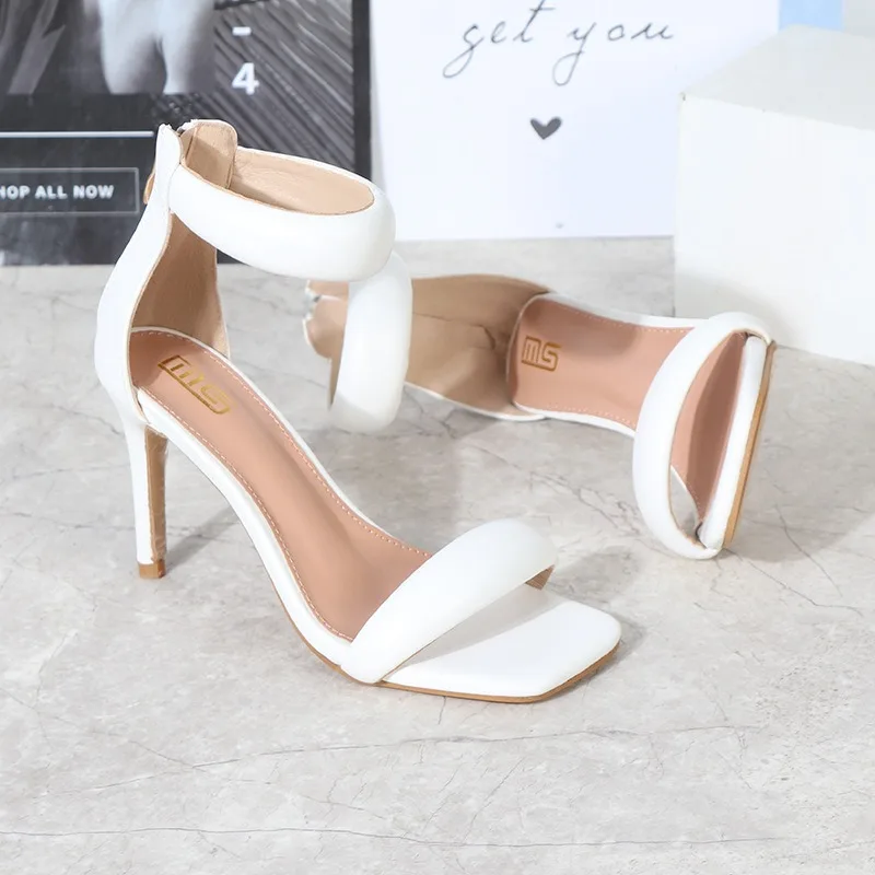 Lady Summer 9.5cm Pencil High Heels Square Toe Zippers Designer Sandals Elegant Luxury Vintage Gold Patent Oversized Party Shoes