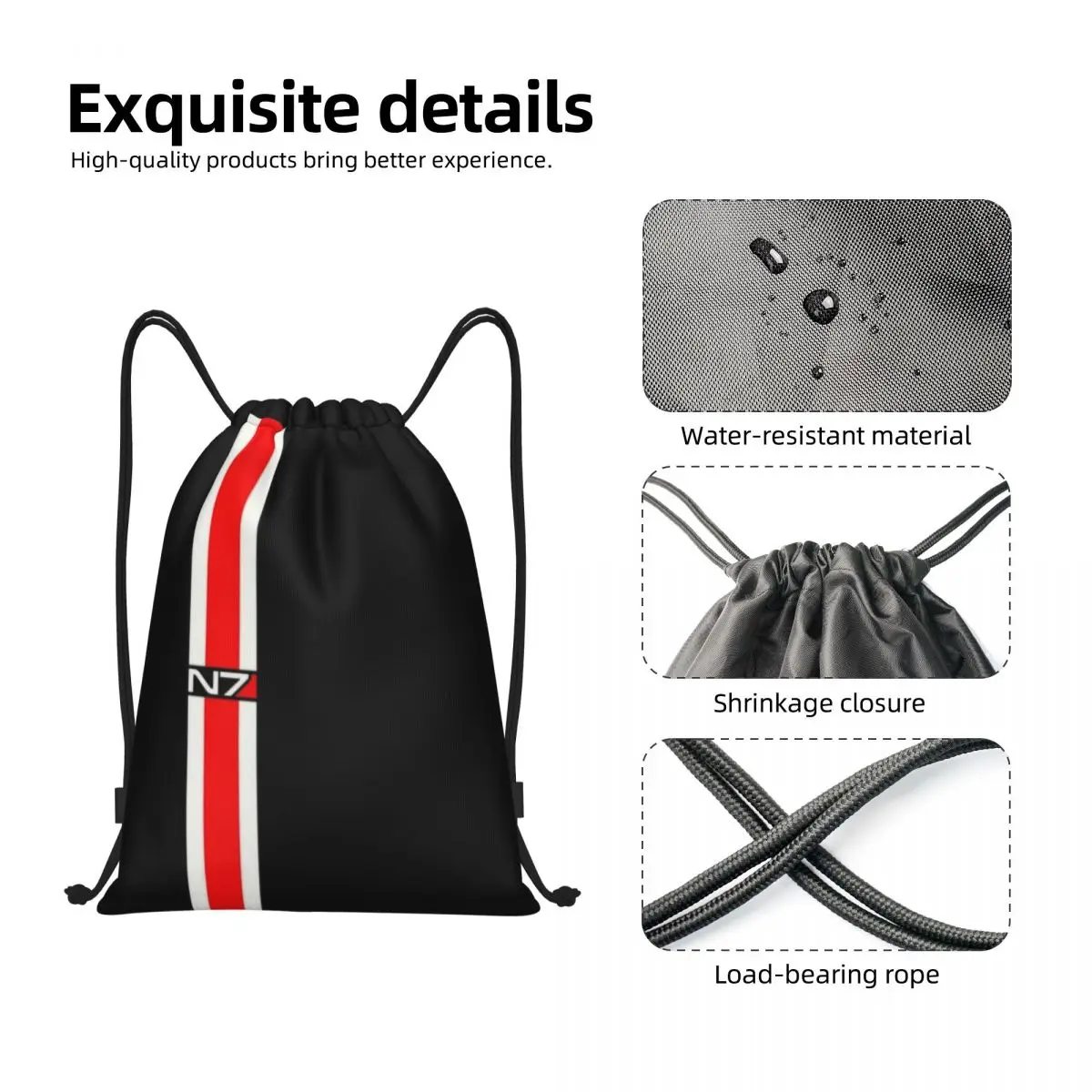 Mass Effect N7 Drawstring Bag Homens Mulheres Dobrável Sports Gym Sackpack Systems Alliance Militar Video Game Training Mochilas