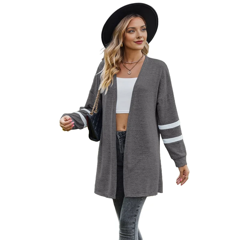AOAO – Camisa cardigã feminina com frente aberta e casaco de manga comprida