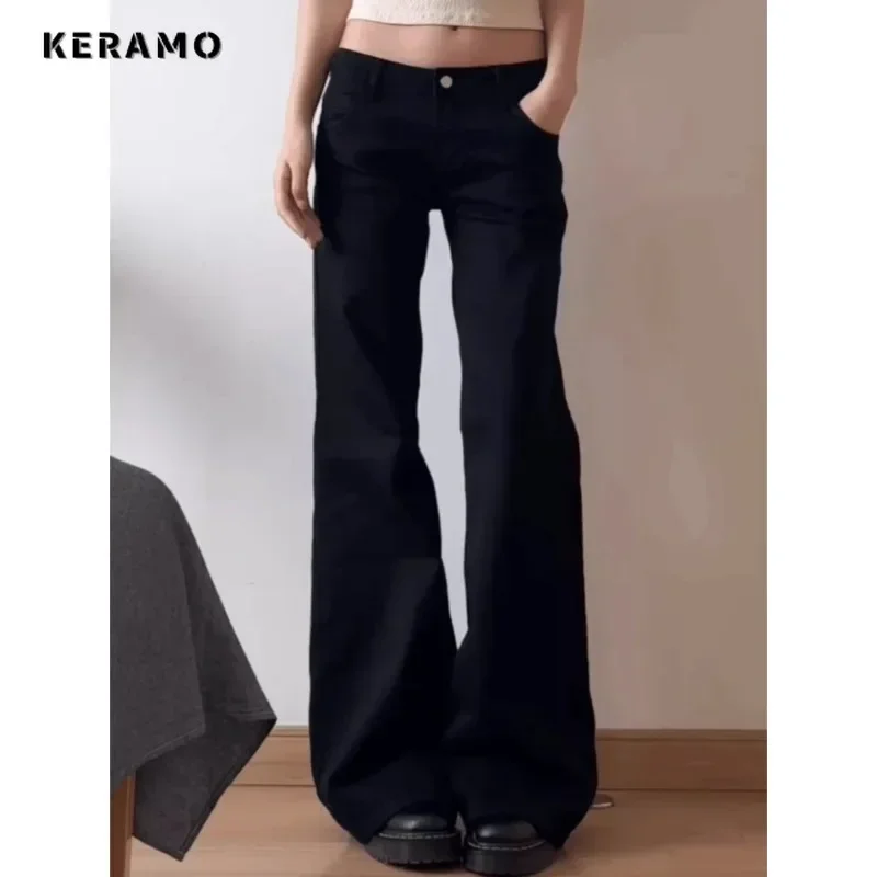 Normcore Y2K Baggy Black Denim Trouser Washed Vintage Casual Minimalist Pants Grunge High Waist Solid Color Street Retro Jeans