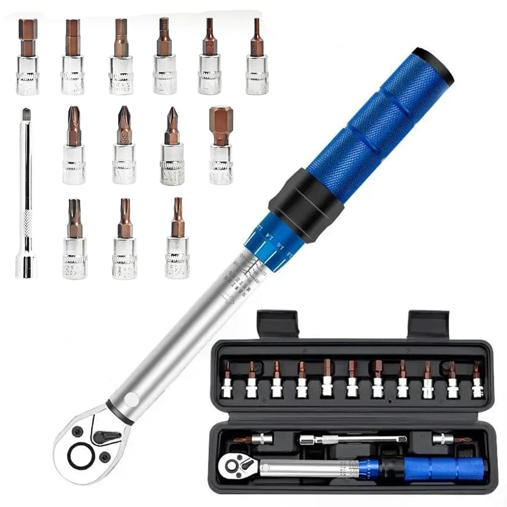 1/4 Inch Bicycle Torque Wrench Set 15Pcs 2-24Nm Dual Direction Bike Allen Key Tool Socket Spanner Pro Motorcycle Repair Kit